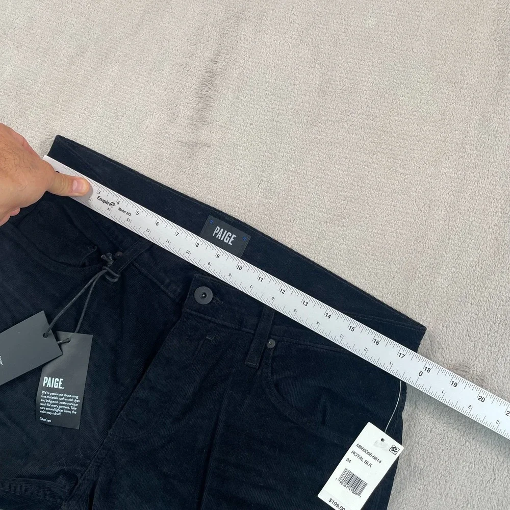 PAIGE Federal Slim Straight Pants Men 34x34 Royal Black Corduroy‎ USA NWT $200